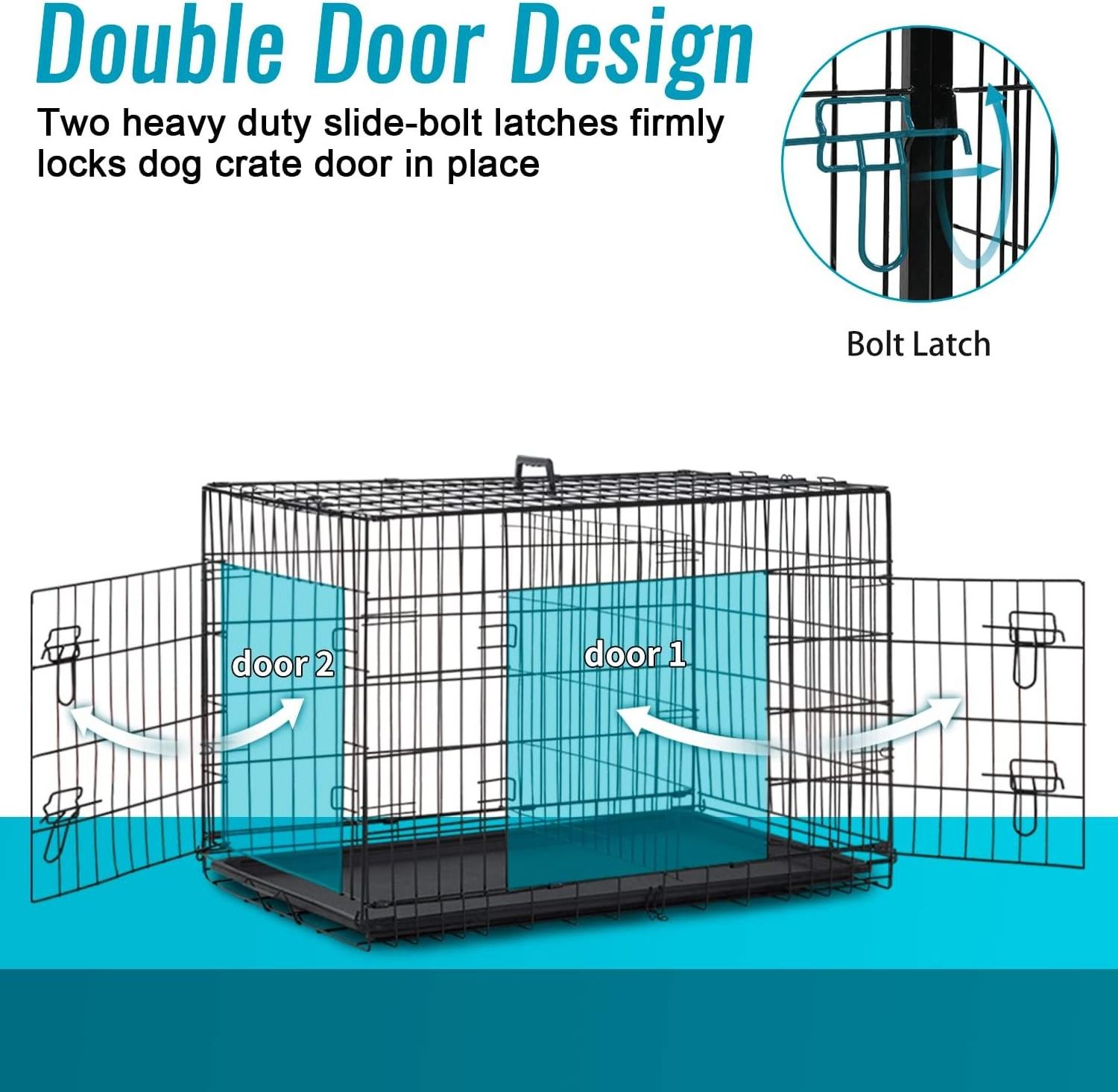 24 Inch Folding Metal Pet Cage Double Door Divider Panel Indoor Outdoor Dog Kennel Leak Proof Plastic Pet Crate for Large Dogs