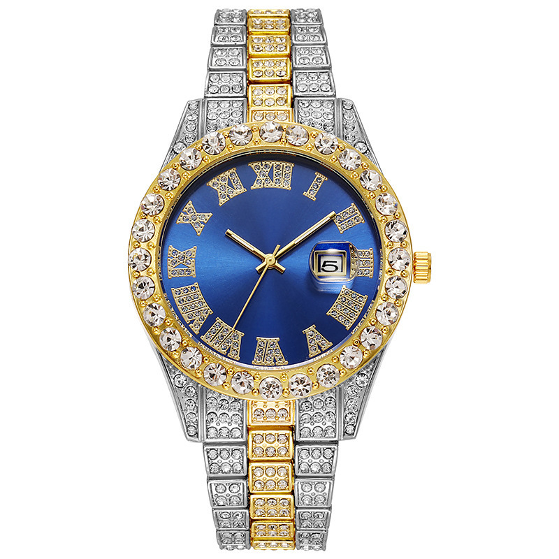 new trendy mens man gold bling bling zircon hip-hop full icy diamond quartz iced out watches