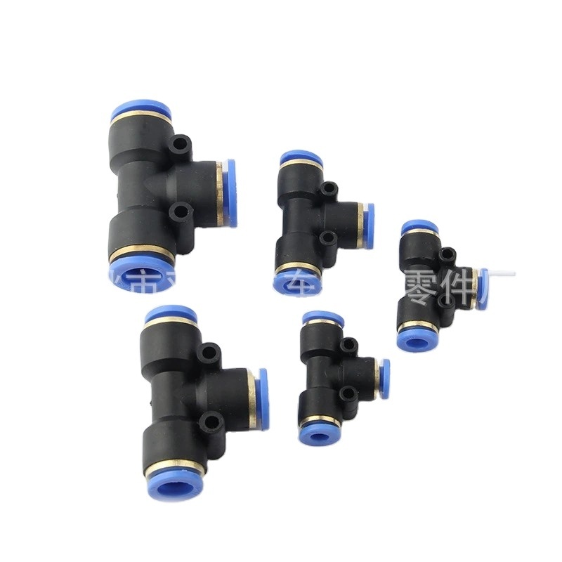 PE4/6/8/10/12 Copper Tee coupling three way connector piece tube quick connect one touch air fittings pneumatic fittings