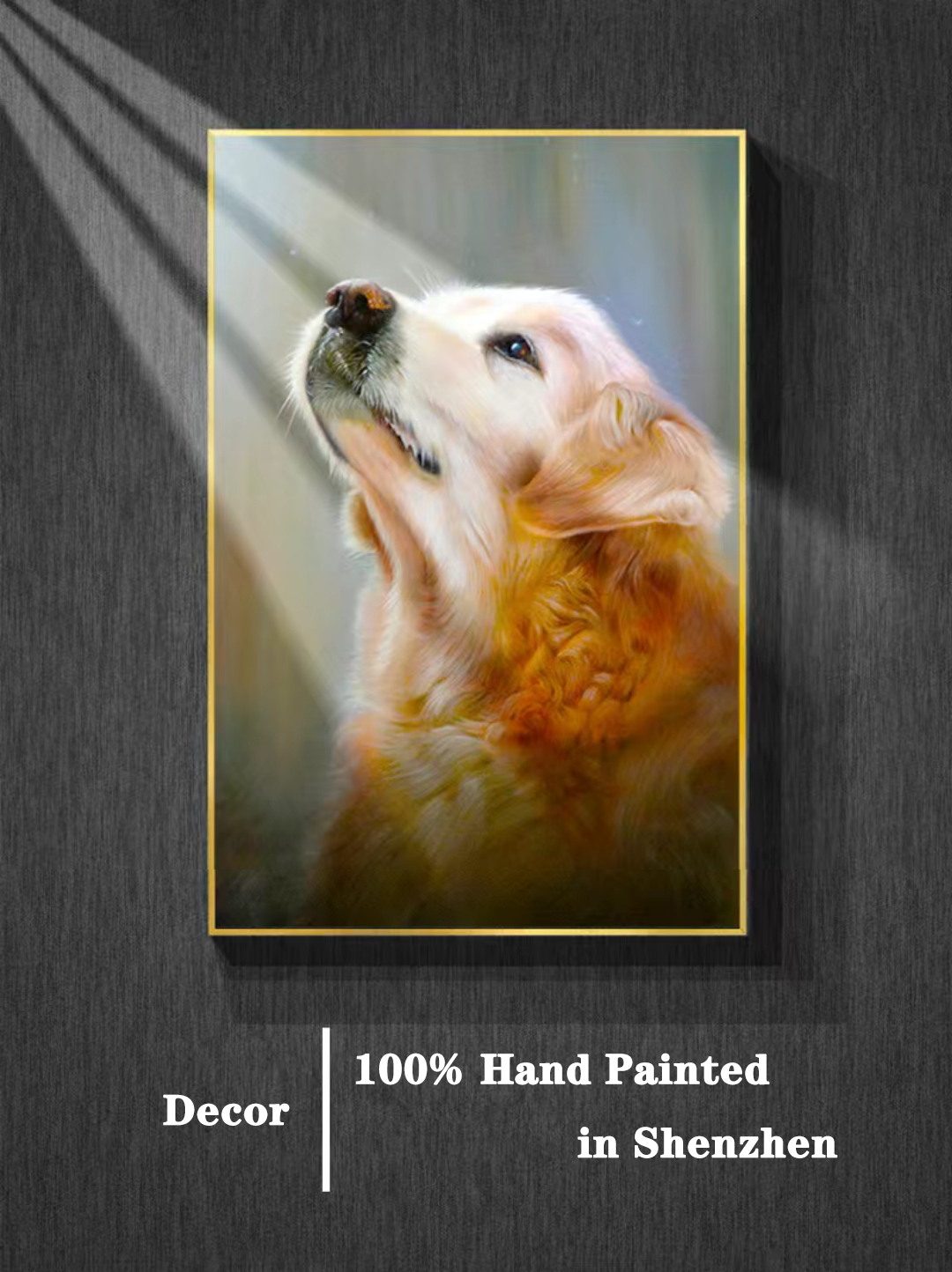 Most Popular Home Art Pet Dog Oil Painting on Canvas with Frame Large Mural Animal Wall Art 100% Hand Painted Oil Painting