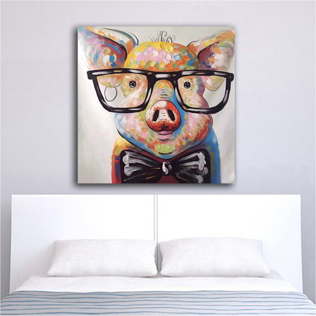 Hand-painted Pig Oil Painting Cure Animal Lovely Pet Modern Living Room Decoration Home Decor Painting Bedroom Hanging Painting