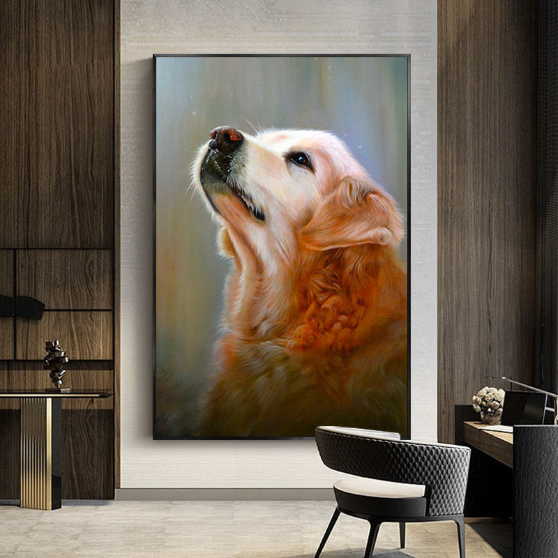 Pop Dog Animal Wall Art Paintings Acrylic Painting with Aluminum Frame for Restaurant Home Decor 100% Hand Painted Wall Pictures