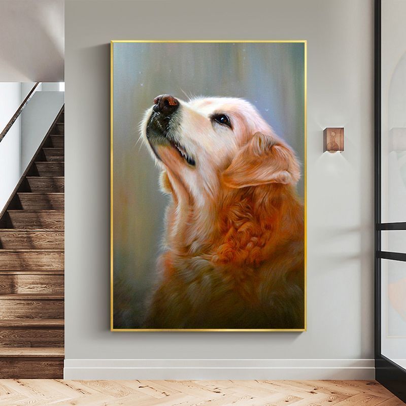 Most Popular Home Art Pet Dog Oil Painting on Canvas with Frame Large Mural Animal Wall Art 100% Hand Painted Oil Painting