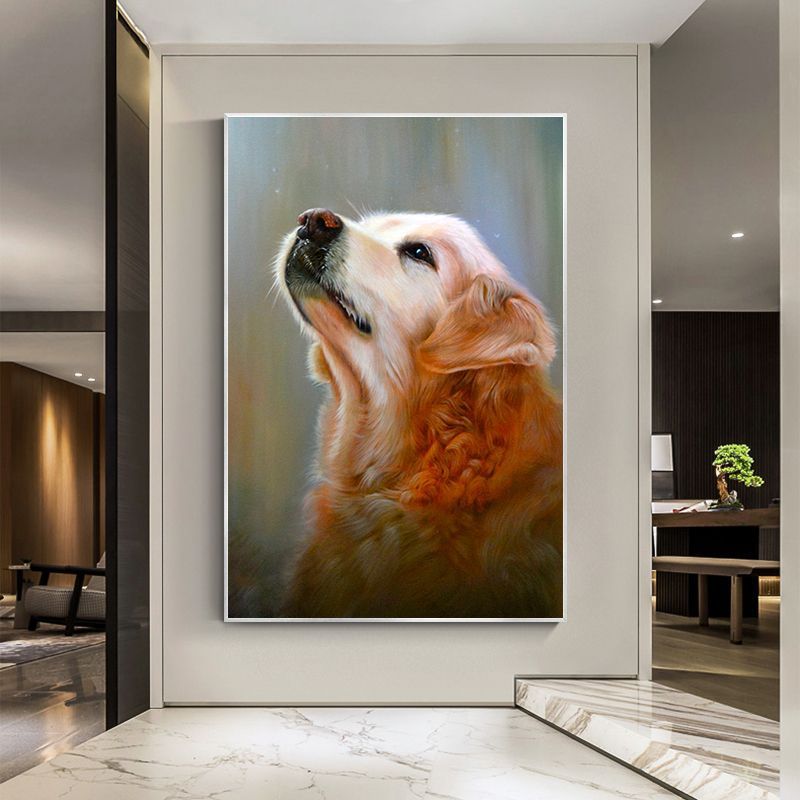 Pop Dog Animal Wall Art Paintings Acrylic Painting with Aluminum Frame for Restaurant Home Decor 100% Hand Painted Wall Pictures