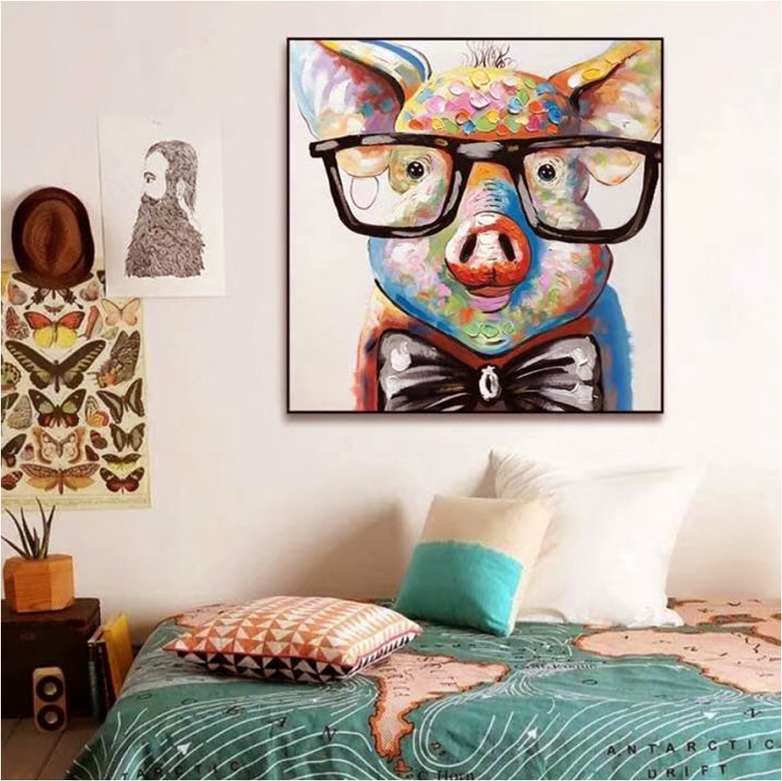 Hand-painted Pig Oil Painting Cure Animal Lovely Pet Modern Living Room Decoration Home Decor Painting Bedroom Hanging Painting