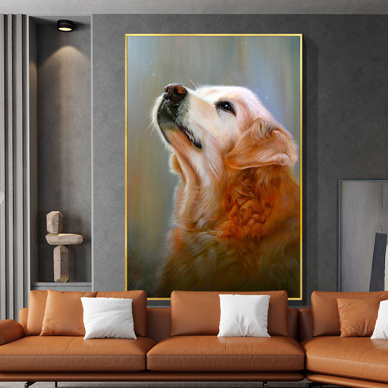 Most Popular Home Art Pet Dog Oil Painting on Canvas with Frame Large Mural Animal Wall Art 100% Hand Painted Oil Painting