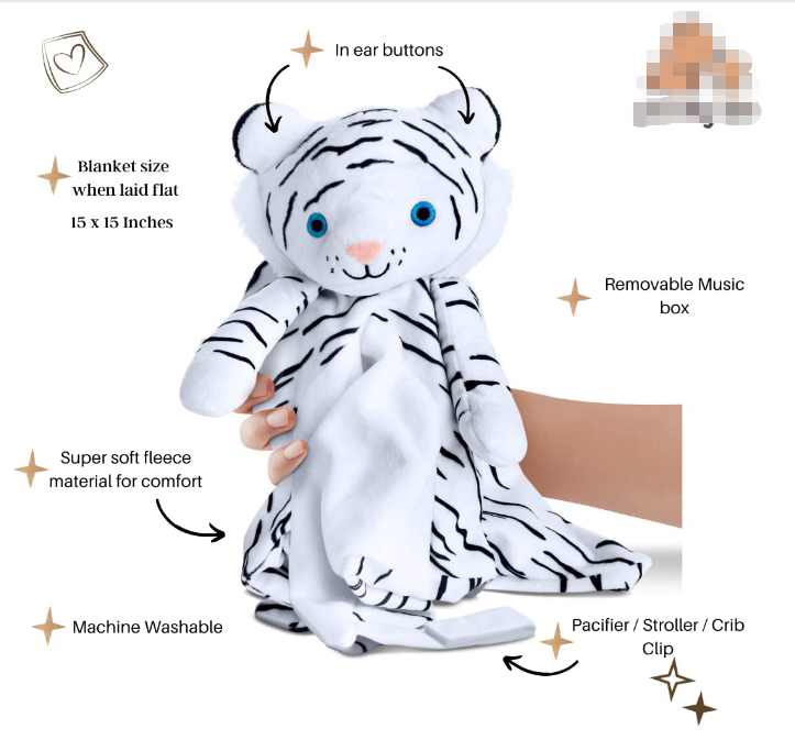 Baby Sleep Soother - White Noise & Lullaby Security Blanket- Reduce Night Time Wake Ups- Help Kids Go to Sleep Faster