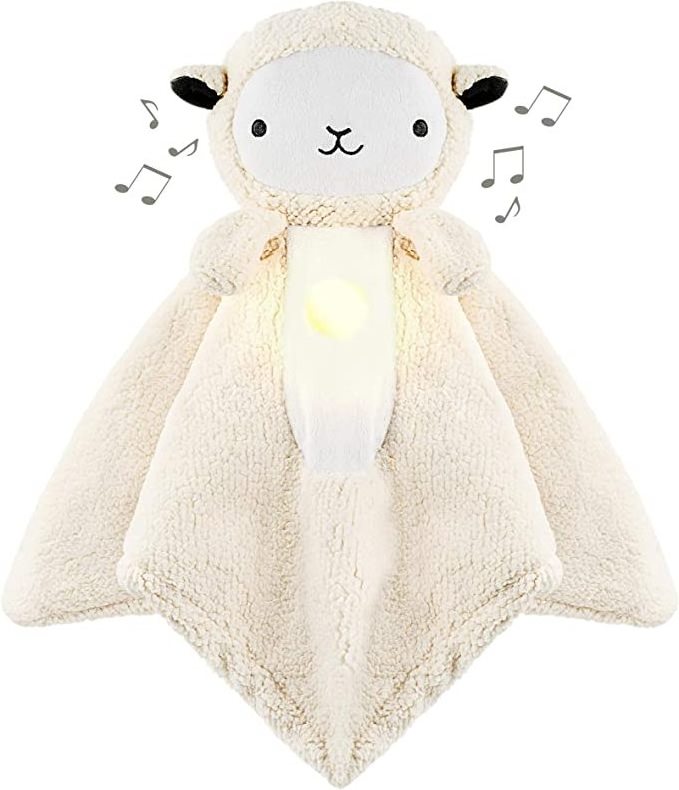 18 inches White Minky Sound & Light Baby Security Blanket Lovey Plush Lullaby Music Player White Noise Soother & Soft Night