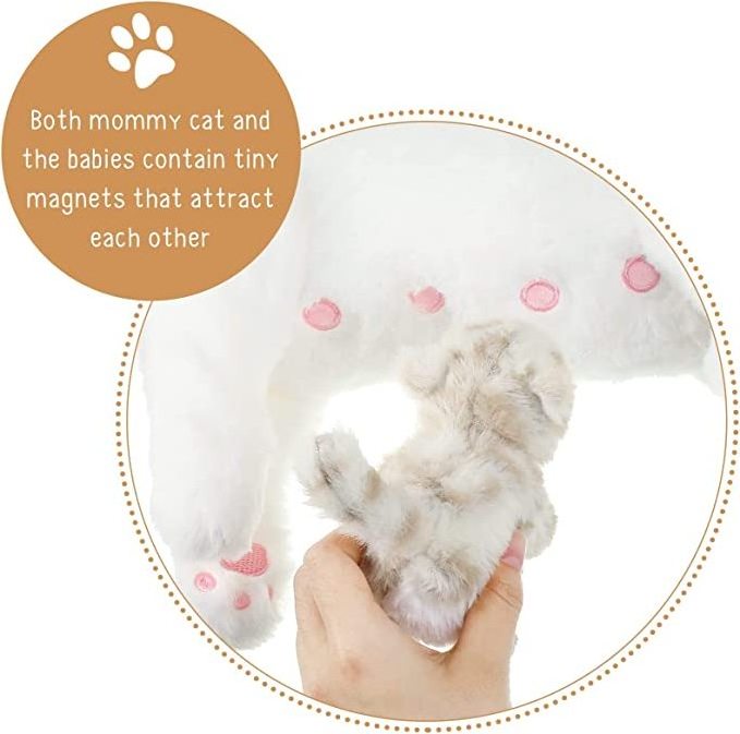 Nurturing Cat Stuffed Animal with Plush Kittens, for Girls and Boys Plushy Kitty Mommy Cat with 4 Baby Cats for Birthday Party