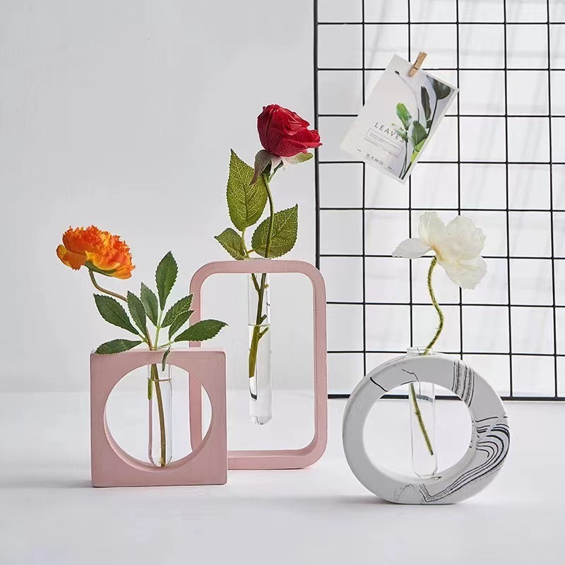 handmade giftTest-tube Vase Silicone Mold square rectangle circle Shape Vase Decor Mold cement plaster decorative Mold