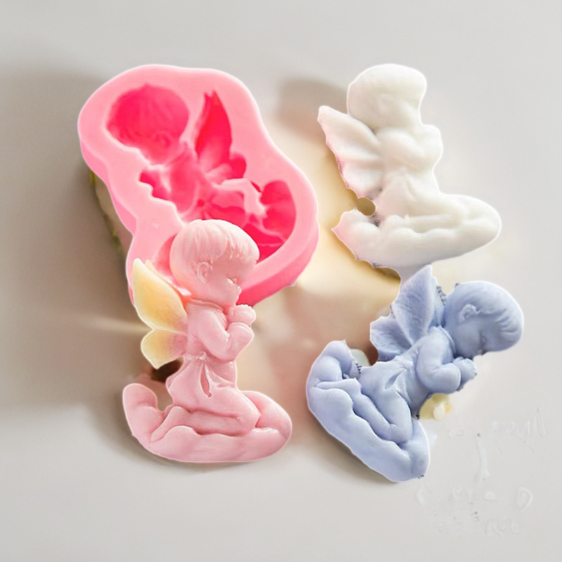 Small Baby Angel with Wings Statue Silicone Mold for Fondant Cake Cupcake Soap Plaster of Paris Polymer Clay Cement Concrete