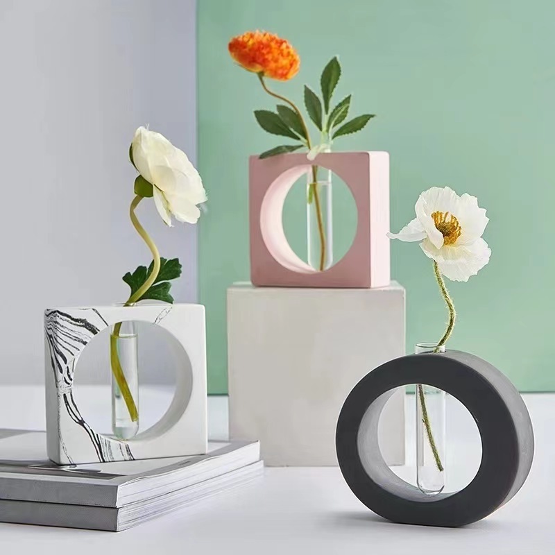 handmade giftTest-tube Vase Silicone Mold square rectangle circle Shape Vase Decor Mold cement plaster decorative Mold