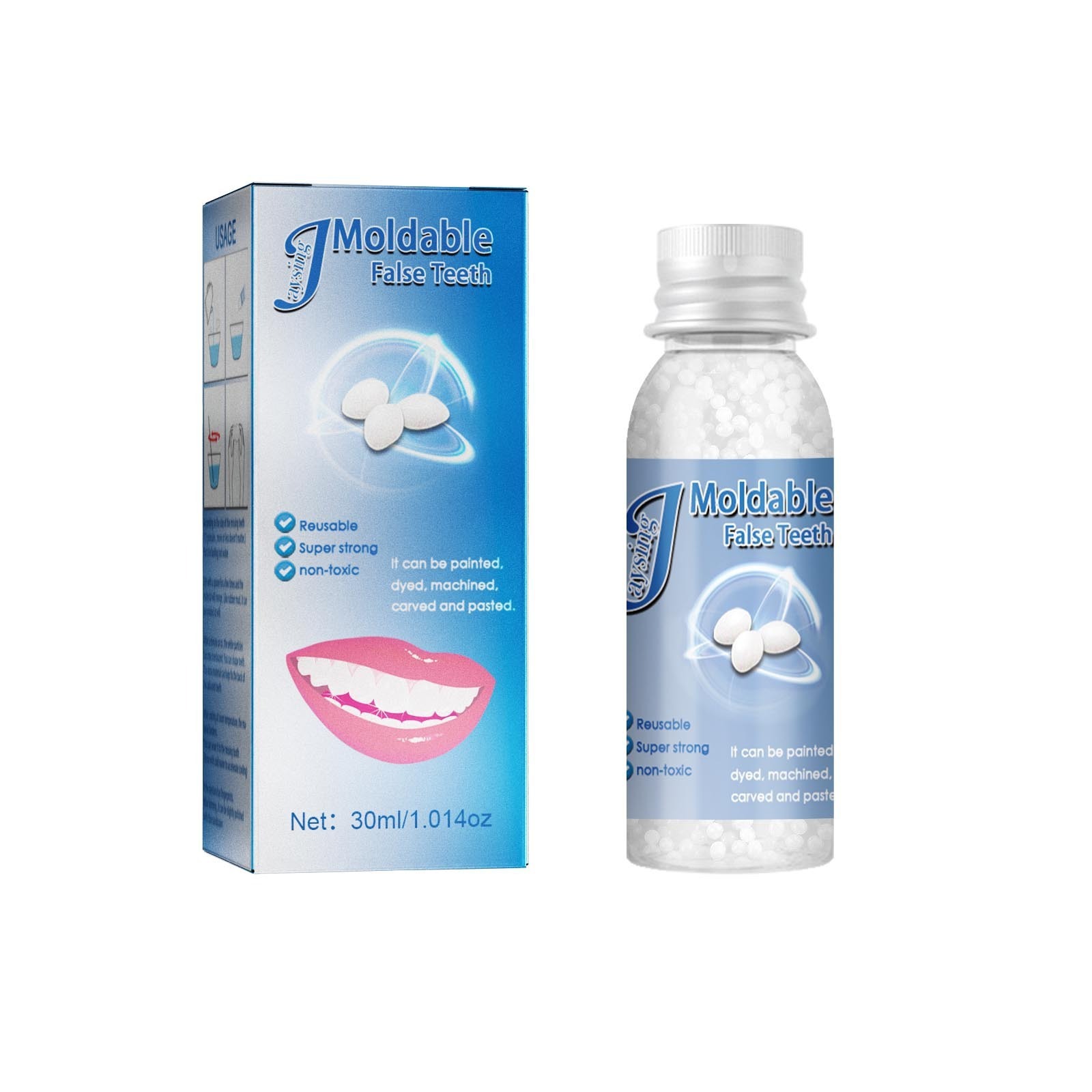 Moldable Thermal Fitting Beads for Snap Glue Denture Adhesive for Fake Teeth Missing Tooth Make Smile Confidently White