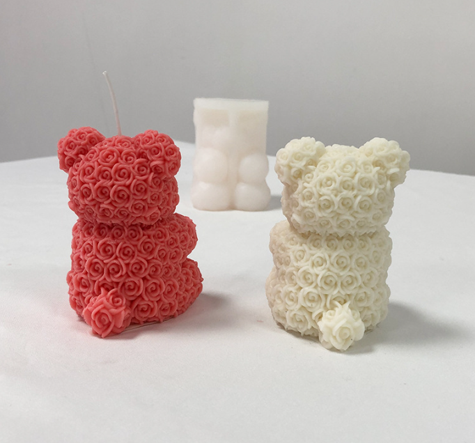 Rose covered teddy bears flower 3D Silicone mold candle making molds roses candles flowers floral romantic love valentines day