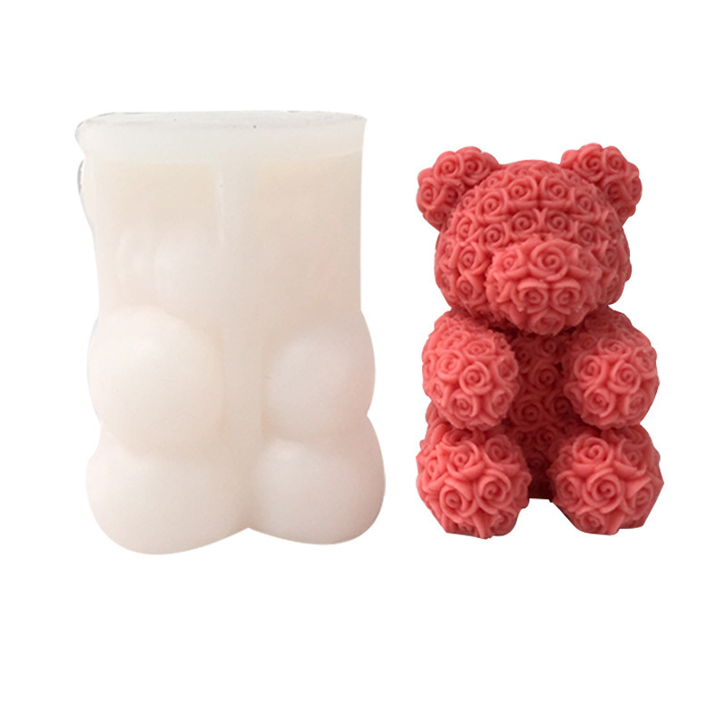 Rose covered teddy bears flower 3D Silicone mold candle making molds roses candles flowers floral romantic love valentines day