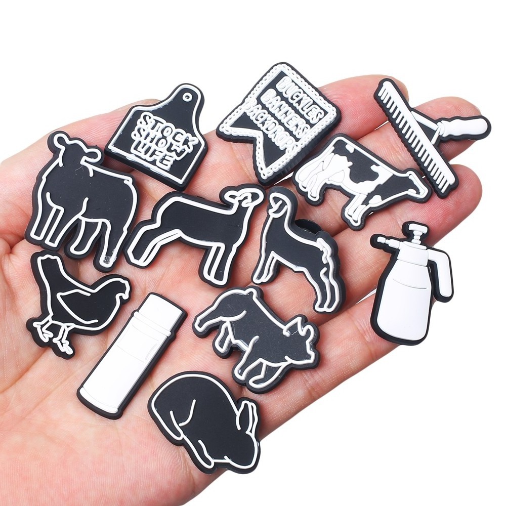 Wholesale black and white animal classic cartoon PVC shoe Charm custom Crocodile charm PVC shoe decoration via DHL/Fedex