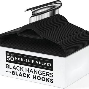 Luxury Low Price Velvet Felt Non Slip Clothes Hangers 50 Pack - Ultra Slim & Space Saving - Heavy Duty Swivel Black Hook for Clo