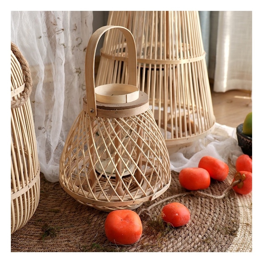 Hot selling home decoration technology Natural retro rural style Hand made rattan storm lantern Bamboo candle lantern