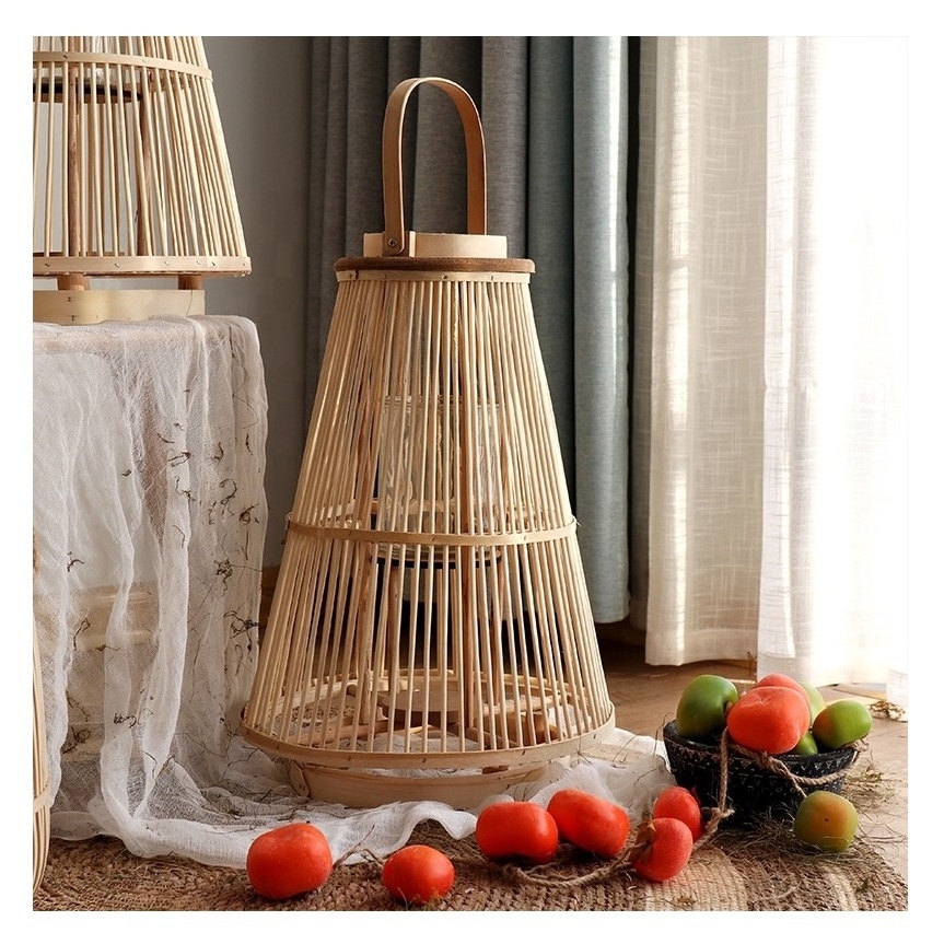 Hot selling home decoration technology Natural retro rural style Hand made rattan storm lantern Bamboo candle lantern