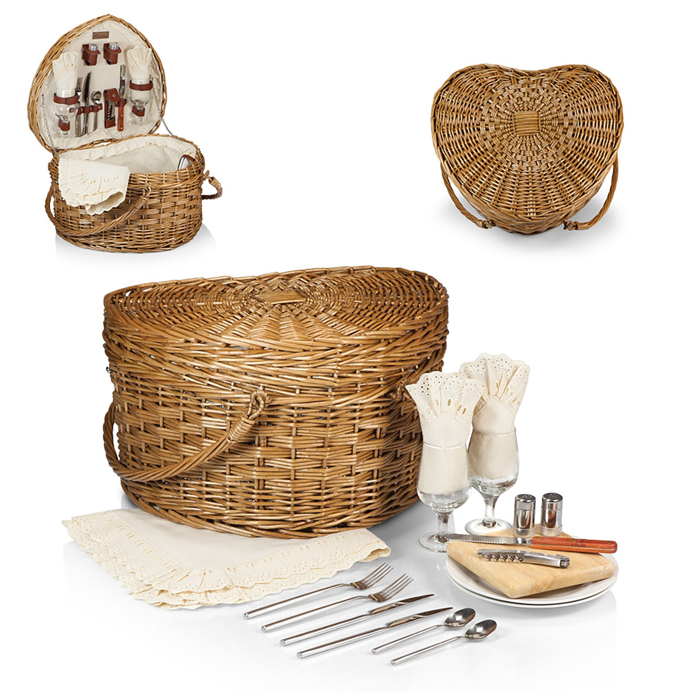 New Design Heart Shaped High Quality Handmade Natural Rattan Wicker Set Picnic Basket