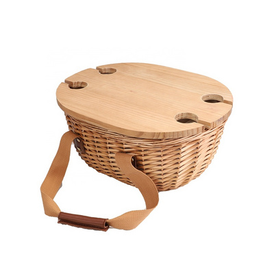 4-person picnic kit bamboo rattan natural wicker basket outdoor party folding wooden wine table picnic basket set