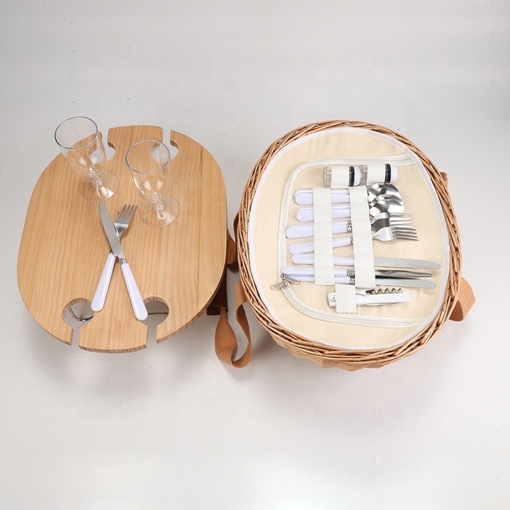 4-person picnic kit bamboo rattan natural wicker basket outdoor party folding wooden wine table picnic basket set