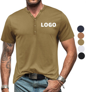 US Size Men's Cotton 180GSM Button Up Short Sleeved T-shirt Leisure Fit Sports Running Henley T Shirt