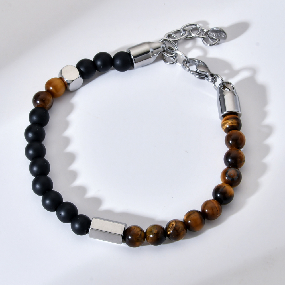 KEORMA Men's Tiger Eye Stone Stainless Steel Bracelet Stone Beaded Bracelet New Lobster Buckle Adjustable Wholesale Source