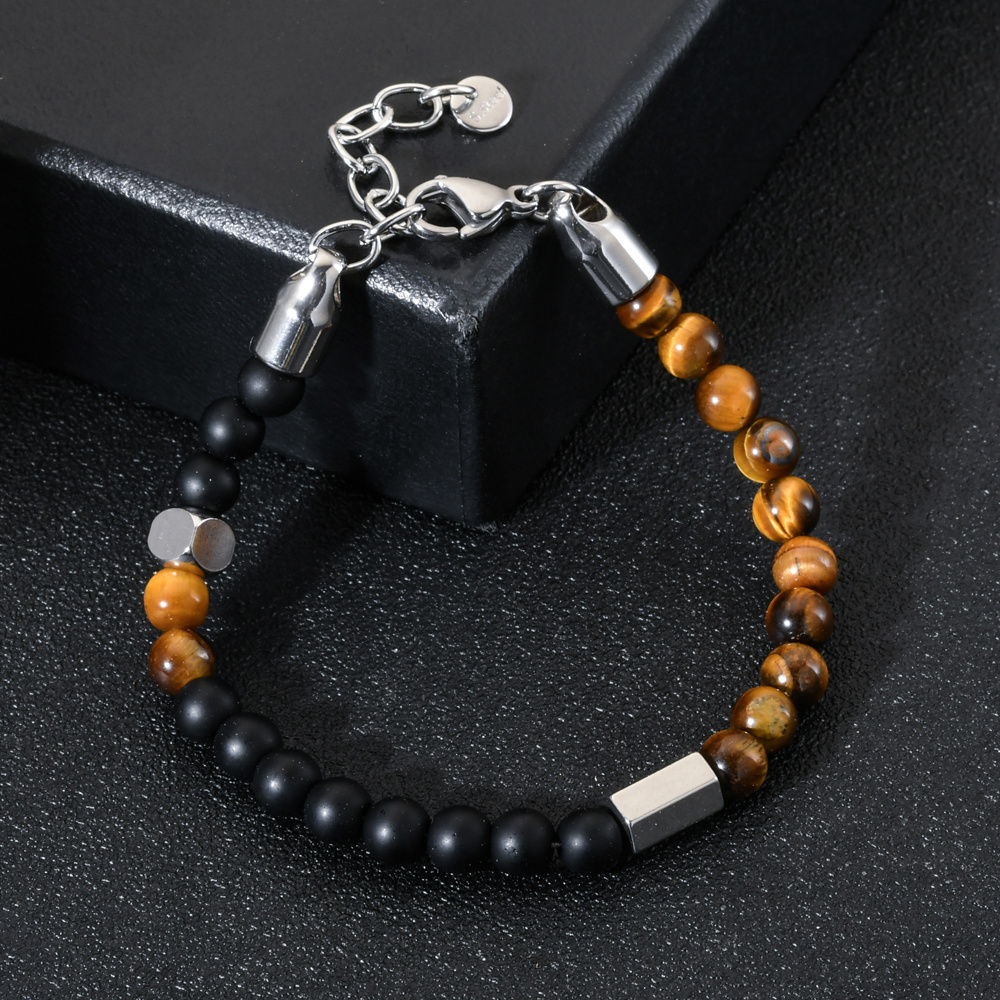 KEORMA Men's Tiger Eye Stone Stainless Steel Bracelet Stone Beaded Bracelet New Lobster Buckle Adjustable Wholesale Source