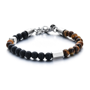 KEORMA Men's Tiger Eye Stone Stainless Steel Bracelet Stone Beaded Bracelet New Lobster Buckle Adjustable Wholesale Source