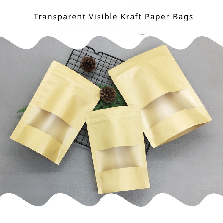 Self-Sealing Kraft Paper Bag Thickened Frosted Window Design Scented Tea Sugar Cool Preserved Fruit Local Food Recyclable