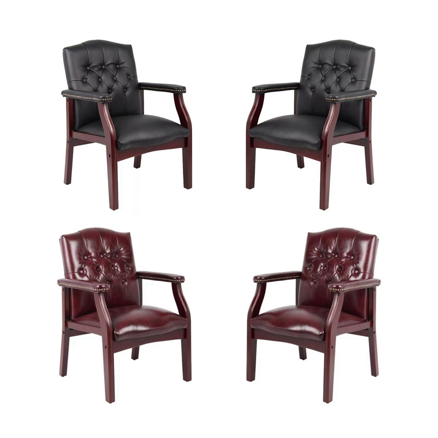 Manufacturer Direct Wholesale Armchair Wooden Leg Black Faux Leather Client Chair Living Room Furniture Arm Leather Accent Chair