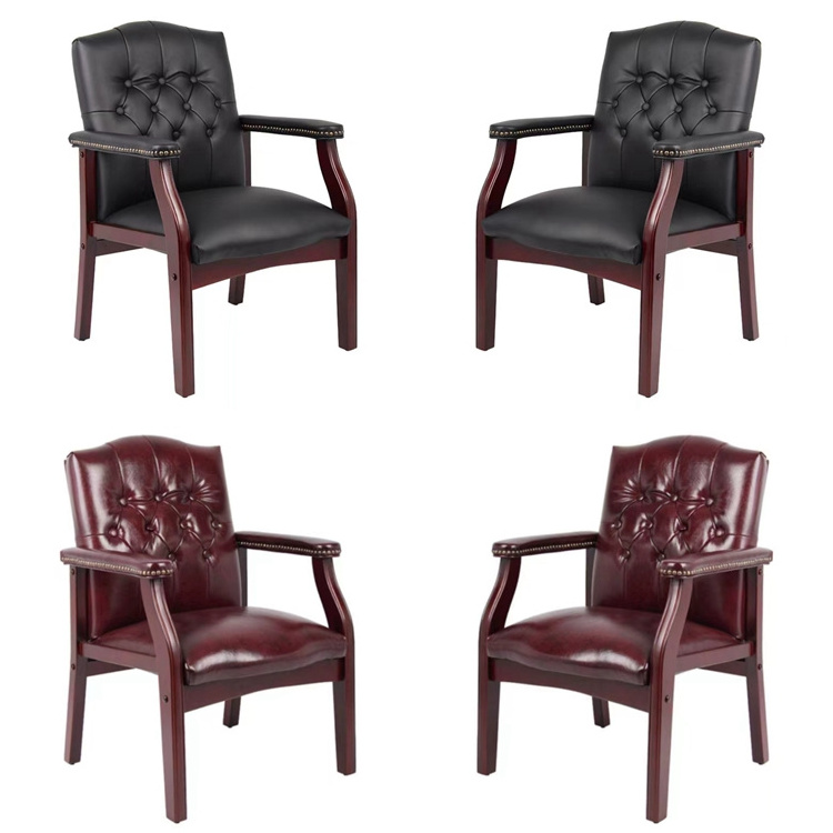 Luxury Wood Pu Leather Chair Dining Room Waiting Room Conference Meeting Chairs With Arm