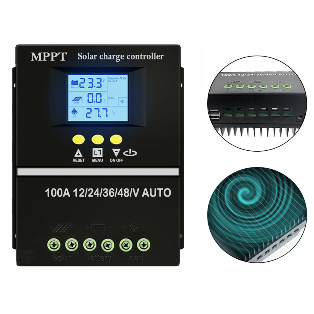 Y&H 100A MPPT Solar Charge Controller 12V 24V 36V 48V LCD Display PV Panel Battery Intelligent Regulator for Lead-acid/Lithium