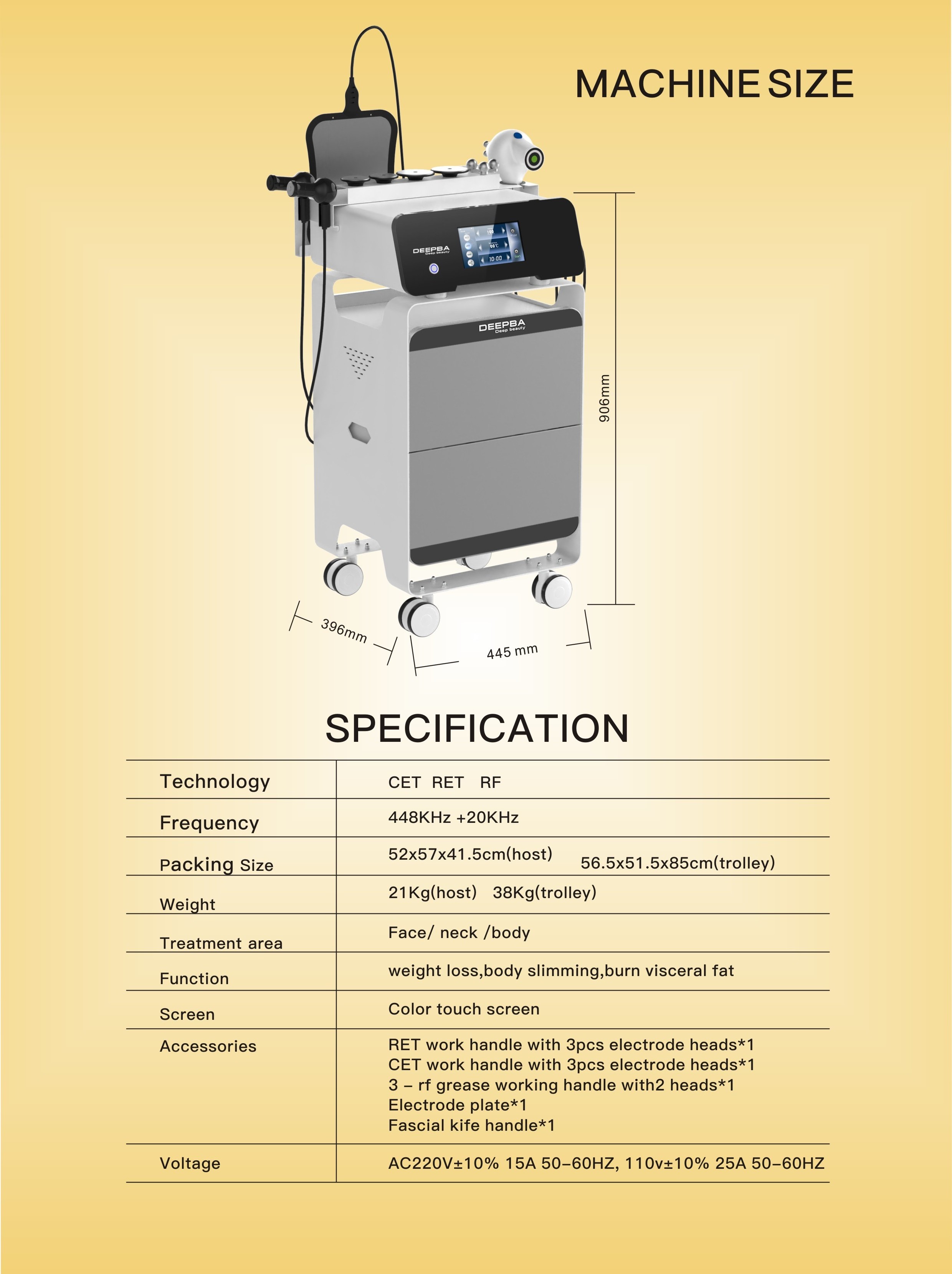 2023 Newest INDIBA 448Khz TECAR Body Care System Indiba RET CET RF Machine for Weight Loss INDIBA