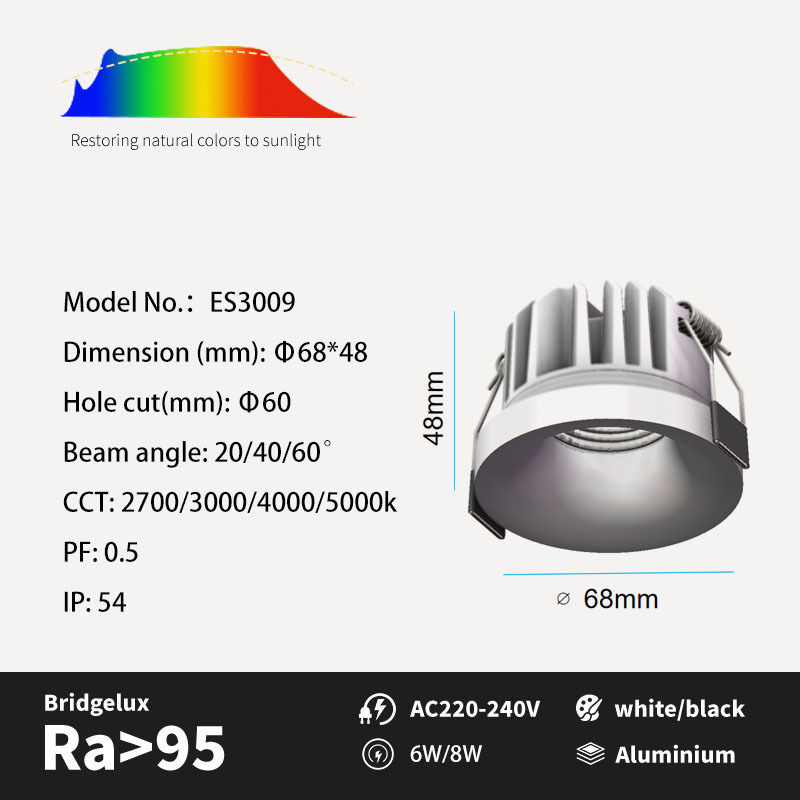 8W hotel shop mall led spotlight aluminium IP54 reflector fixed round recessed classic ceiling spot light