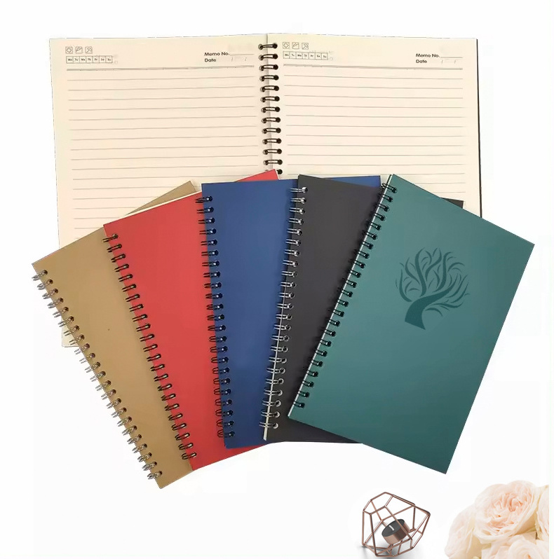 Fancy OEM Leather cover spiral notebook A4  144 Sheets Double Spiral Planner Self Care Planner Journal Notebook notebook a5