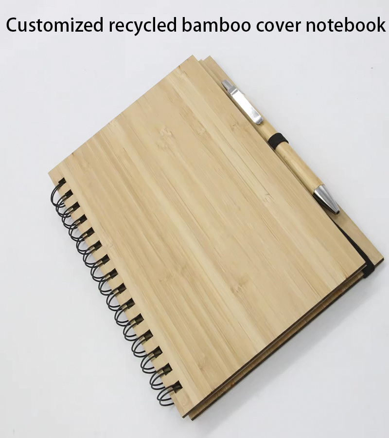 Hote sale wood grain Notepad Customized recycled bamboo cover notebook with bandage pen holder wood notebook and pen gift sets