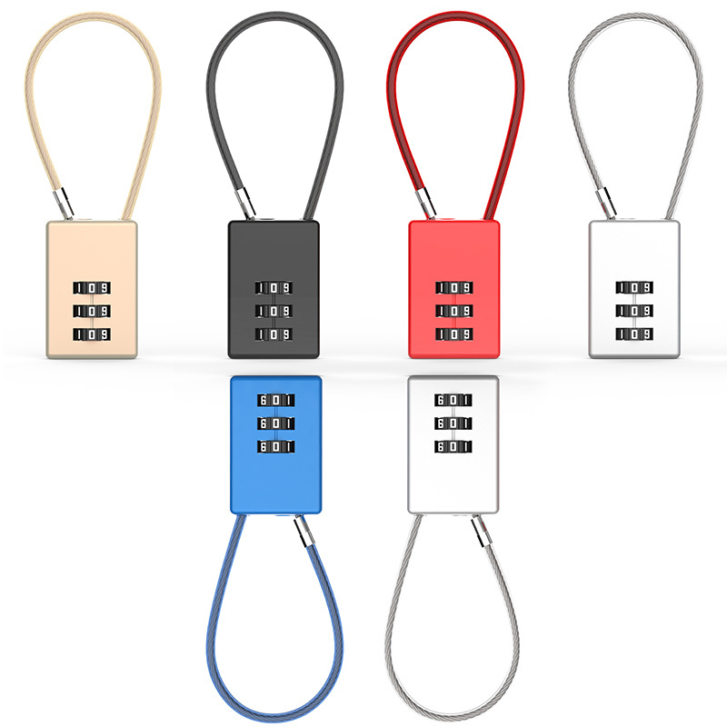 Hot Selling 3 Digits Mini Combination Cable Lock 02U-3D 135mm Long Shackle Travel Luggage Padlock Cable Combination Lock