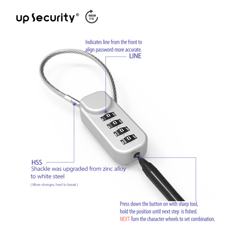 Custom 3 Digit Combination Lock 04U-135MM Outdoor Zinc Alloy Combination Padlock Long shackle Cable Password Code Locks