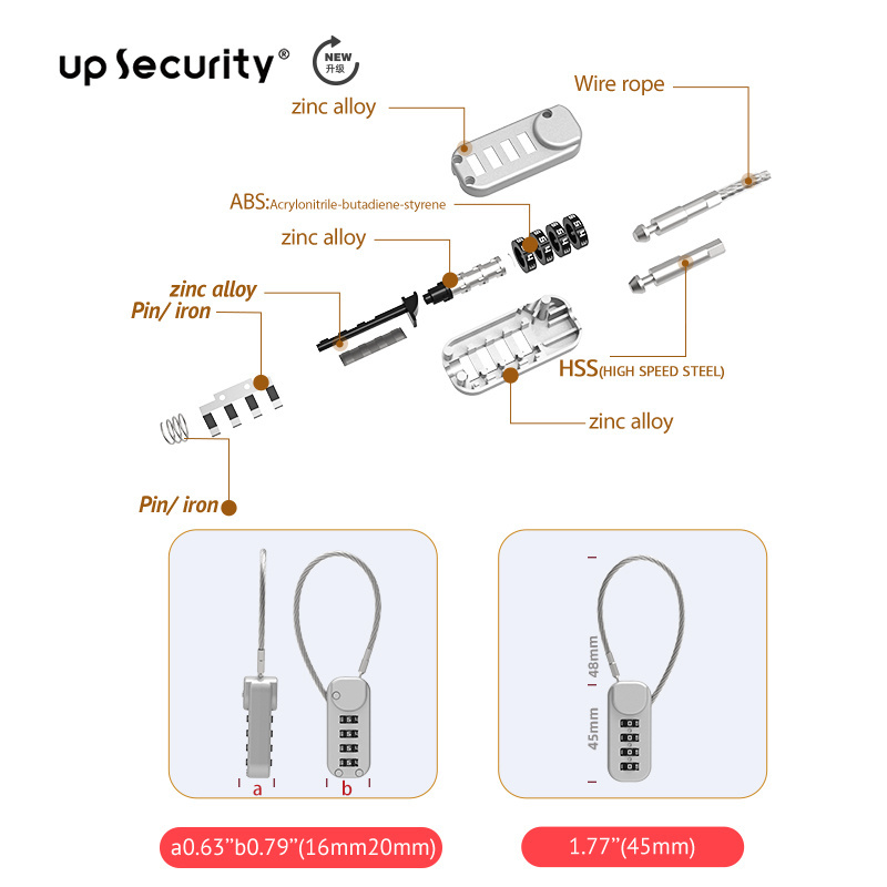 Custom 3 Digit Combination Lock 04U-135MM Outdoor Zinc Alloy Combination Padlock Long shackle Cable Password Code Locks