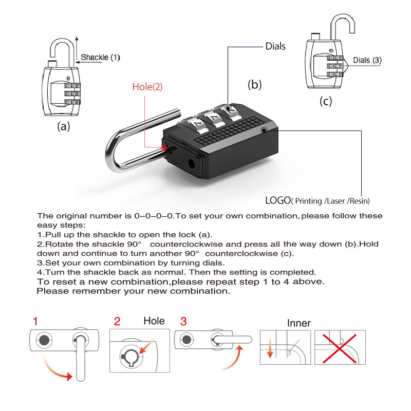 High Quality 3 Digit Combination Lock 01B Combination Password Padlock for Gym School Cabinet Security