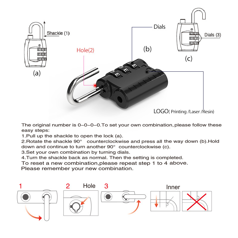 Up Security 3 Digits Combination Fashion Luggage Lock 33H-3D Combination Padlock for Safety Lockout Door Locker Password Locks