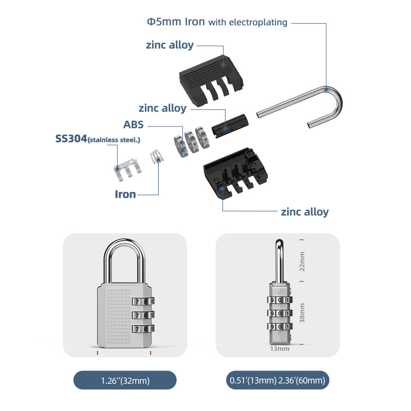 Up Security 3 Digit Combination Travel Padlock 03B Combination Durable Luggage Locks for Gym Cabinet Number Lock