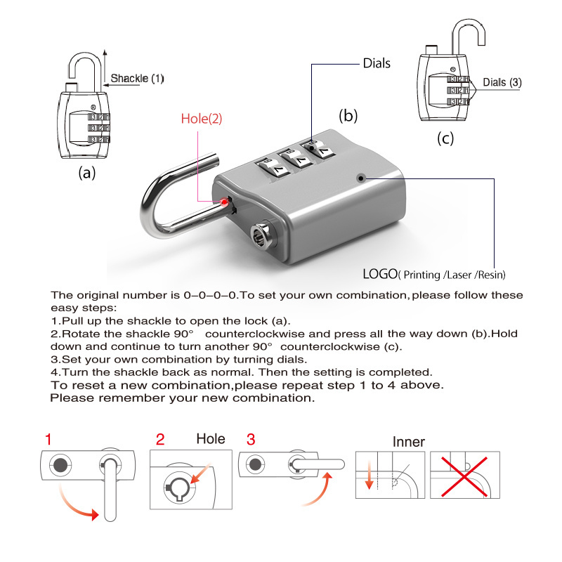 Customizable Lock 3 Digit Combination Locks 24N Combination Padlock for Backpack Zipper Small Travel Bag Gym Dial Padlocks