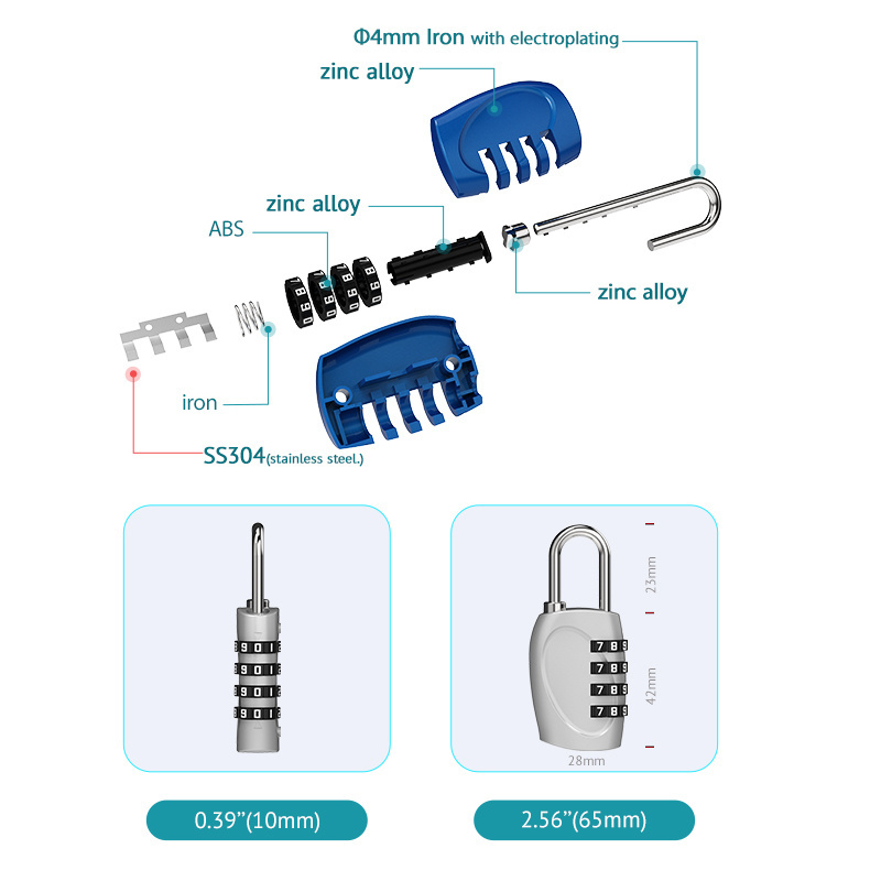 Up Security Zinc Alloy 4 Digit Combination Lock 30N-4D Combination Padlock for Tool Box Safety Lockout Door Locker Password Lock