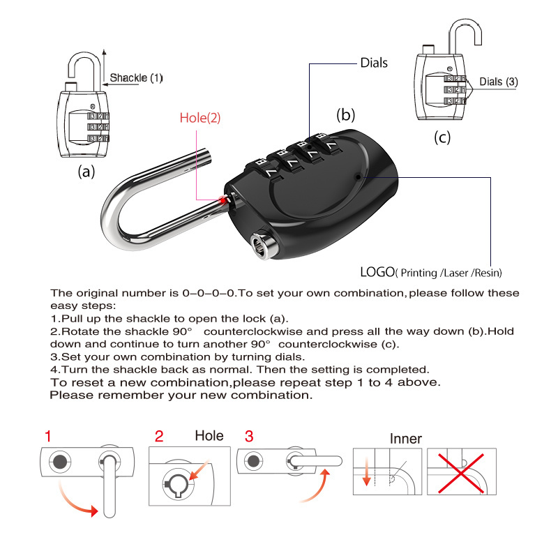 Up Security Zinc Alloy 4 Digit Combination Lock 30N-4D Combination Padlock for Tool Box Safety Lockout Door Locker Password Lock