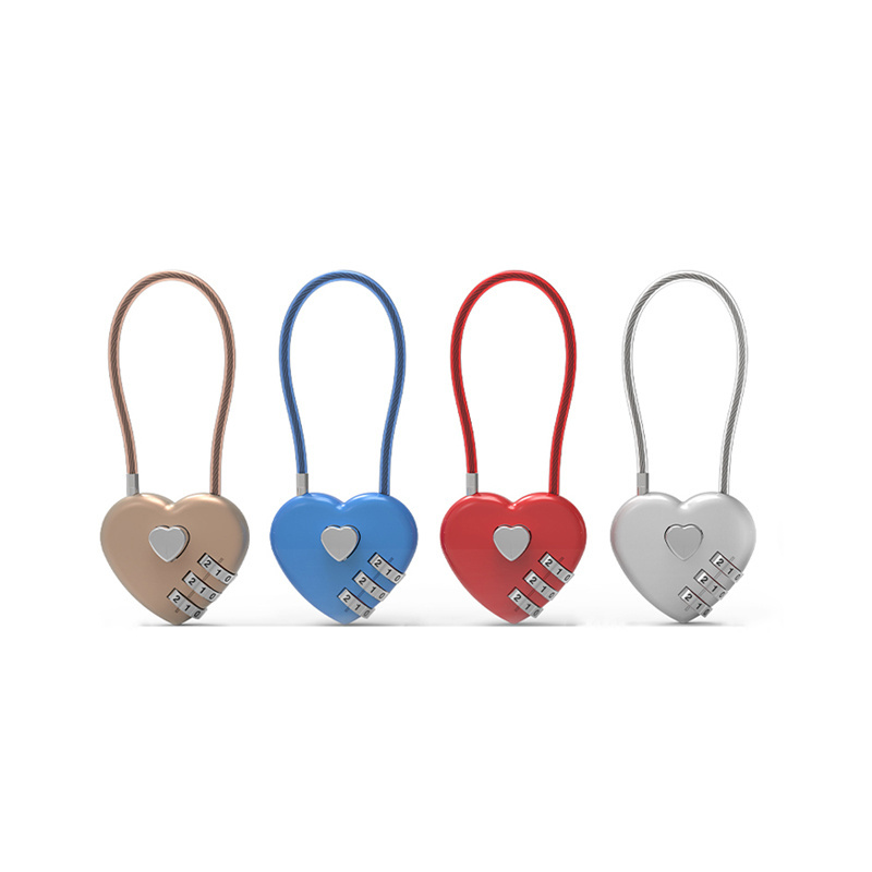 OEM Heart Love Combination Padlock for Safe Box 3 Digit Password Combination Padlock Suitcase Scooters locks 6color