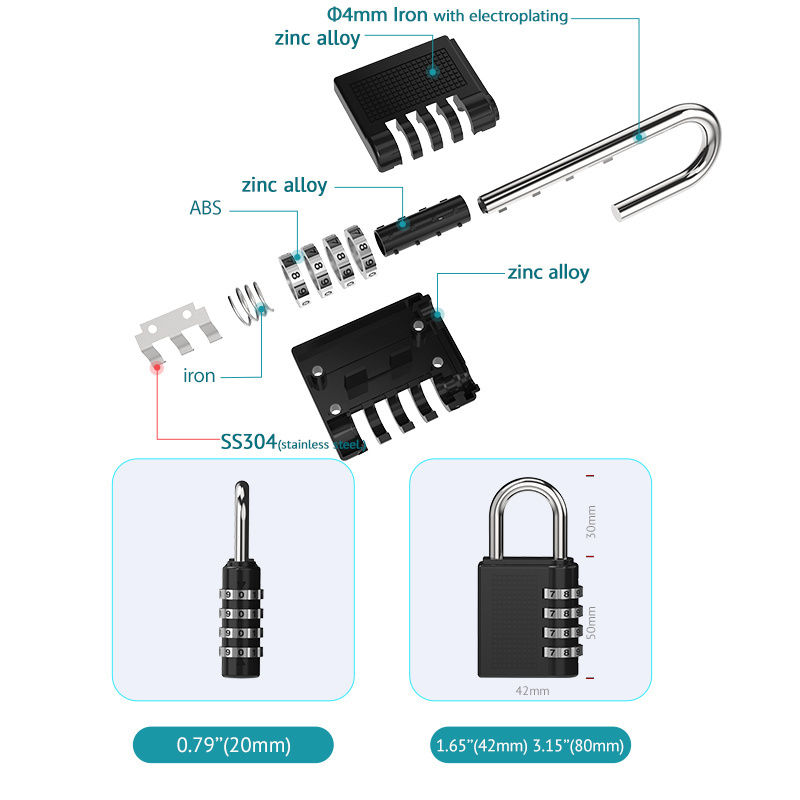 High quality Travel Luggage Password number locks Cabinet Lock 4 Digit Waterproof Combination Small Padlock For Locker In Stock