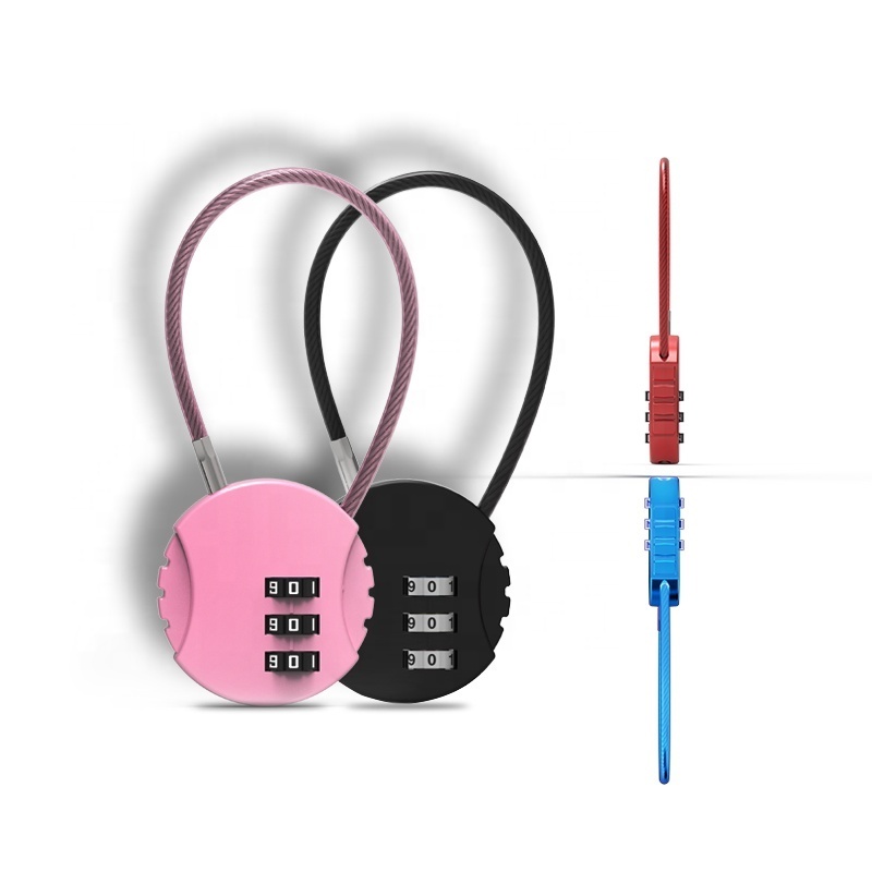 Mechanical Hardened Steel shackle 3 digit long cable Lock Combination Mailbox Lock Luggage padlock